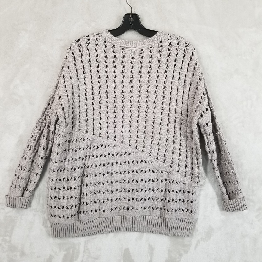 Kinross Sweater Women XS Gray 100% Cotton Open Knit Oversized Drop Shoulder Crew